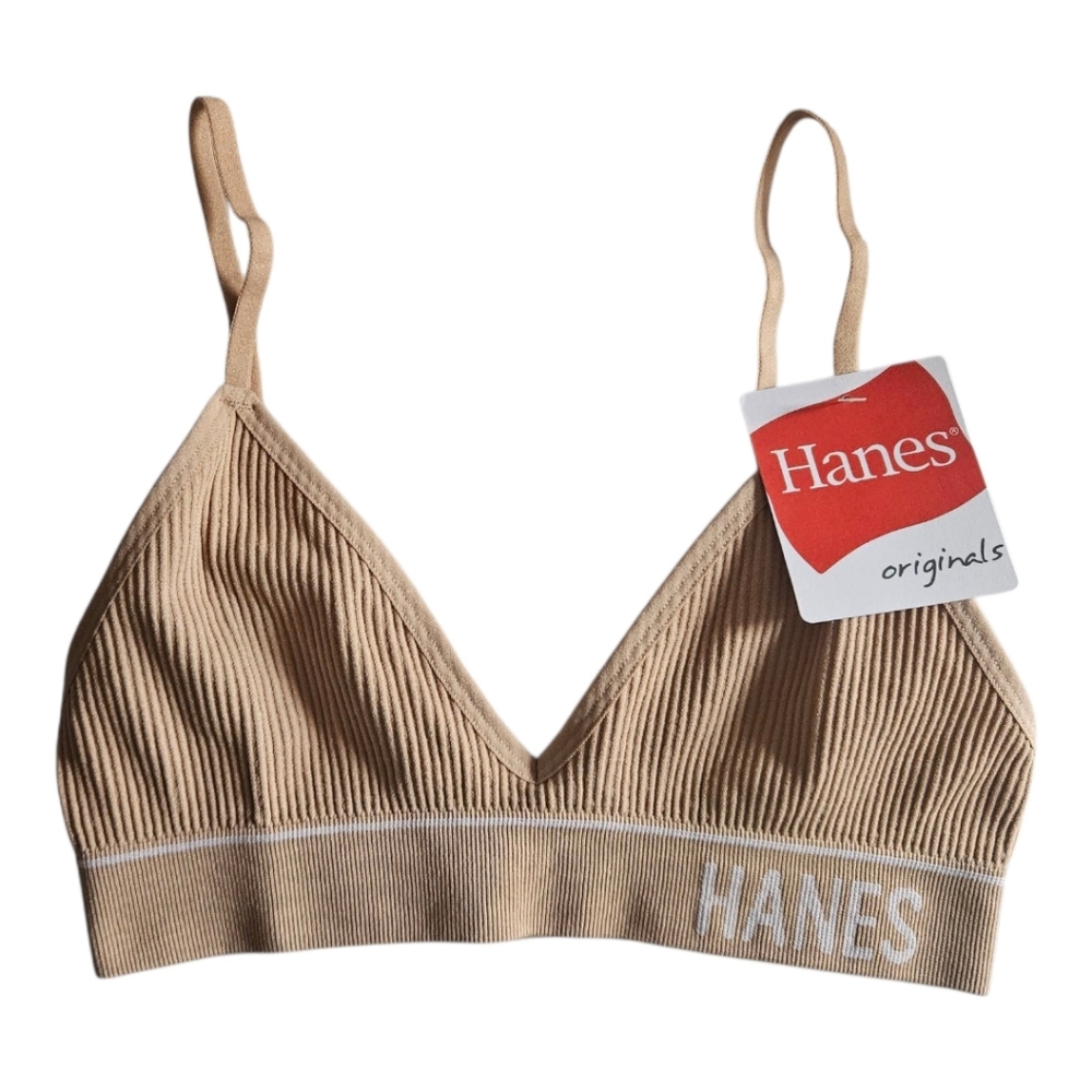 Hanes Women's Originals Seamless Triangle Ribbed Tan Bralette Size XS